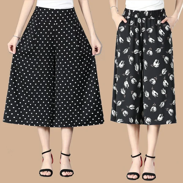 đ„NĆi magas elasztikus derĂ©k pliszĂrozott sifon szĂ©les lĂĄbĂș Culottes