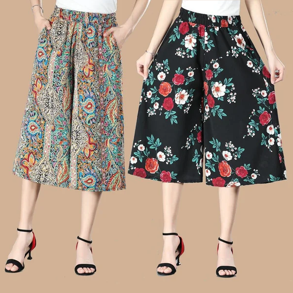 đ„NĆi magas elasztikus derĂ©k pliszĂrozott sifon szĂ©les lĂĄbĂș Culottes