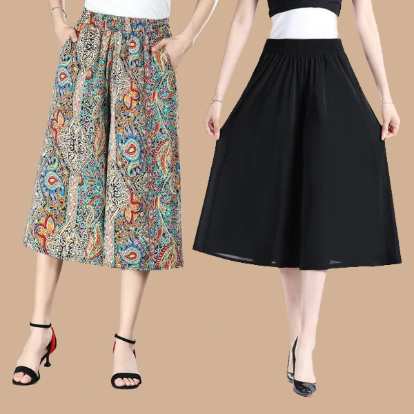 đ„NĆi magas elasztikus derĂ©k pliszĂrozott sifon szĂ©les lĂĄbĂș Culottes