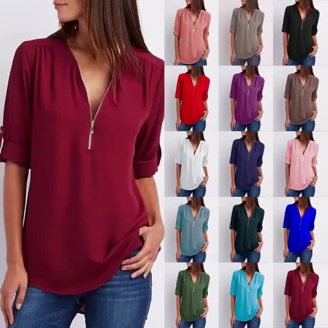 đLaza Plus Size blĂșz 3/4 ujjakkal Ă©s cipzĂĄrral