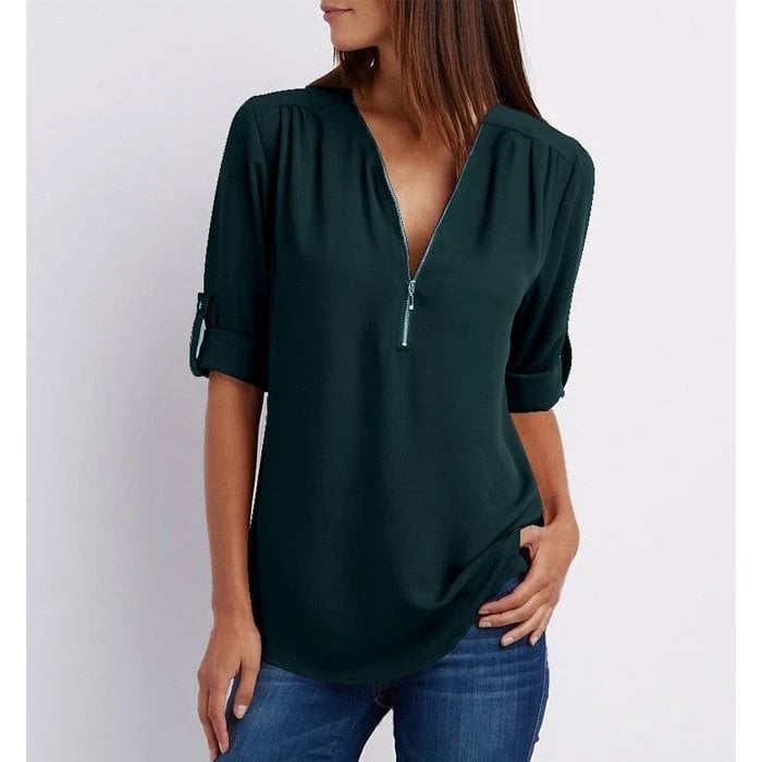 đLaza Plus Size blĂșz 3/4 ujjakkal Ă©s cipzĂĄrral