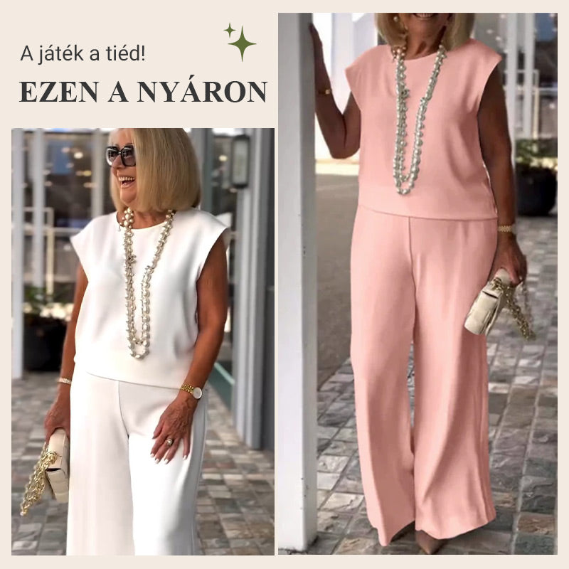 Női rew nyakú ujjatlan felső és nadrág szett