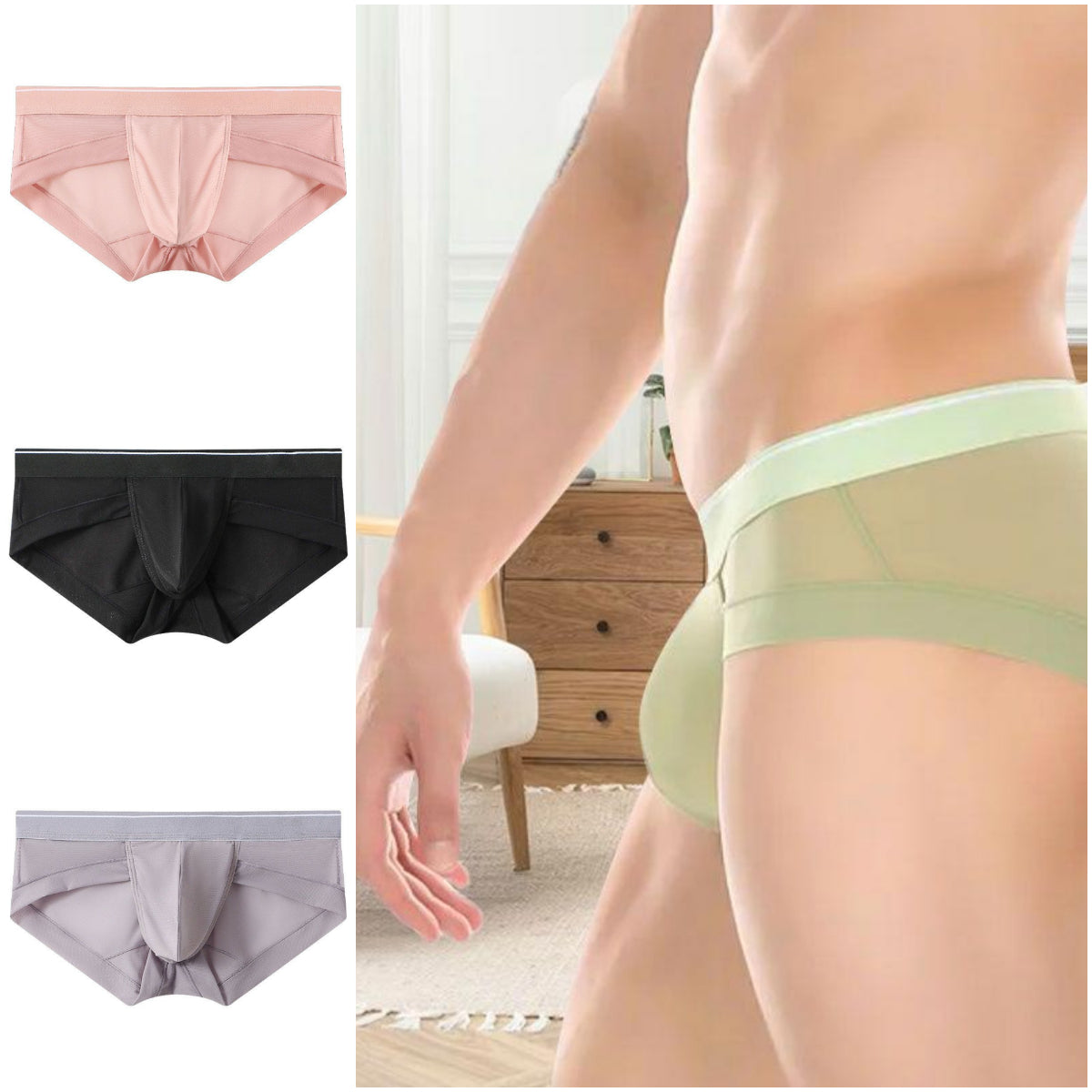 ⭐【Vásároljon 3 és kap 1 ingyen】💖Férfi lélegző hálós alsónadrág Ice Silk