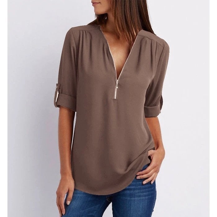 đLaza Plus Size blĂșz 3/4 ujjakkal Ă©s cipzĂĄrral