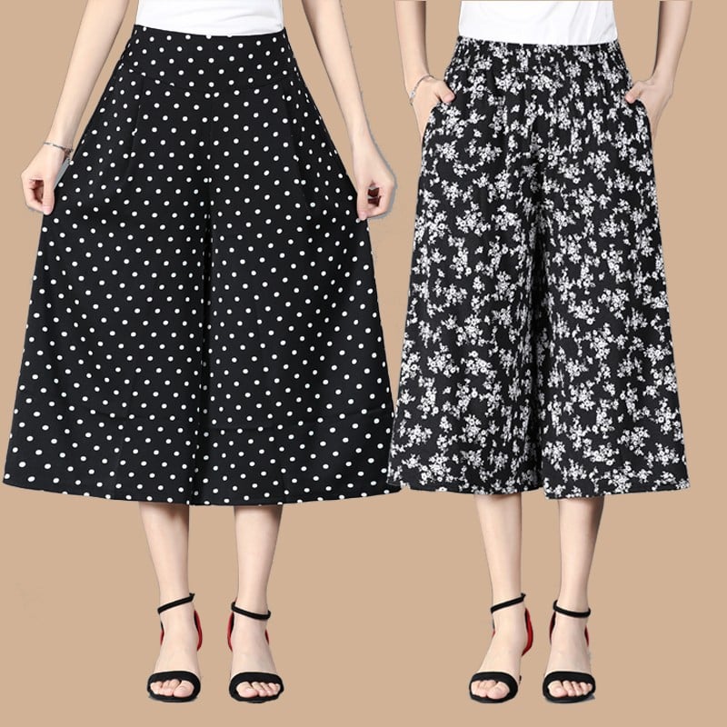 đ„NĆi magas elasztikus derĂ©k pliszĂrozott sifon szĂ©les lĂĄbĂș Culottes
