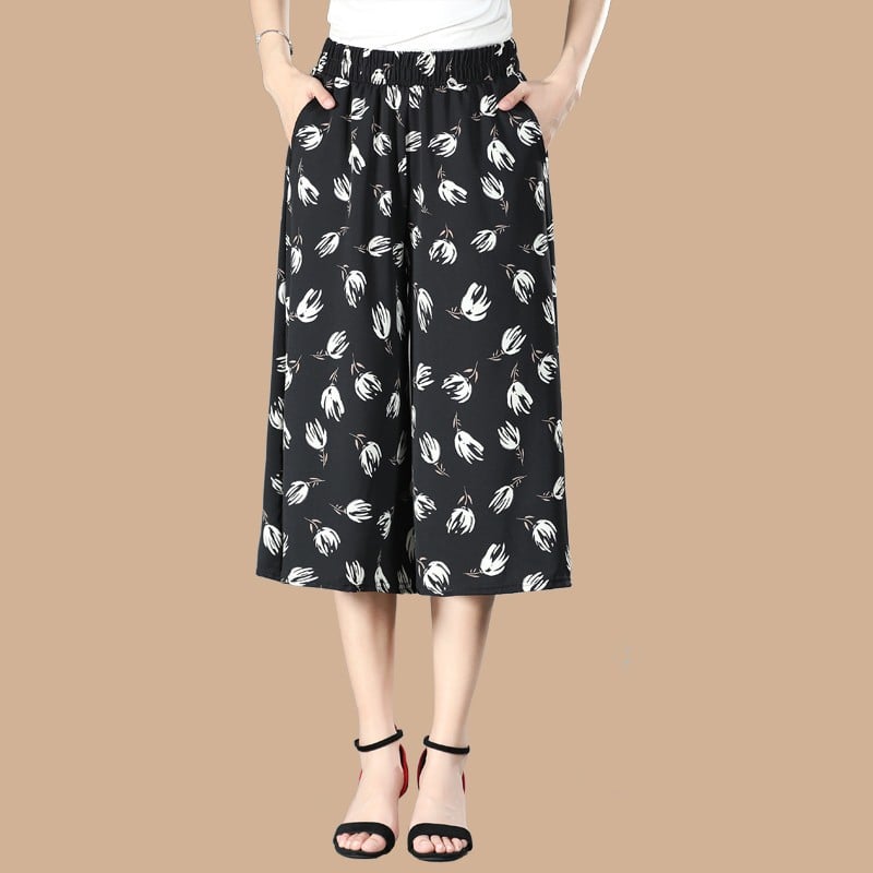 đ„NĆi magas elasztikus derĂ©k pliszĂrozott sifon szĂ©les lĂĄbĂș Culottes