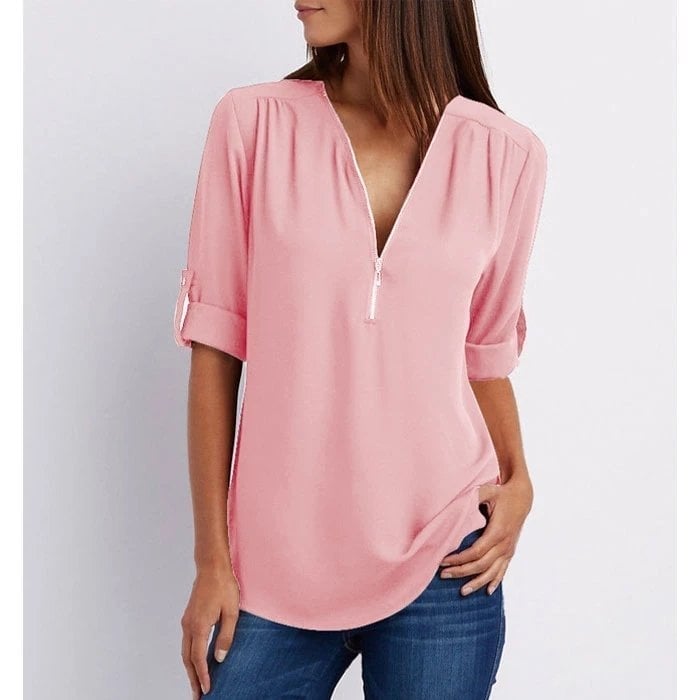 đLaza Plus Size blĂșz 3/4 ujjakkal Ă©s cipzĂĄrral
