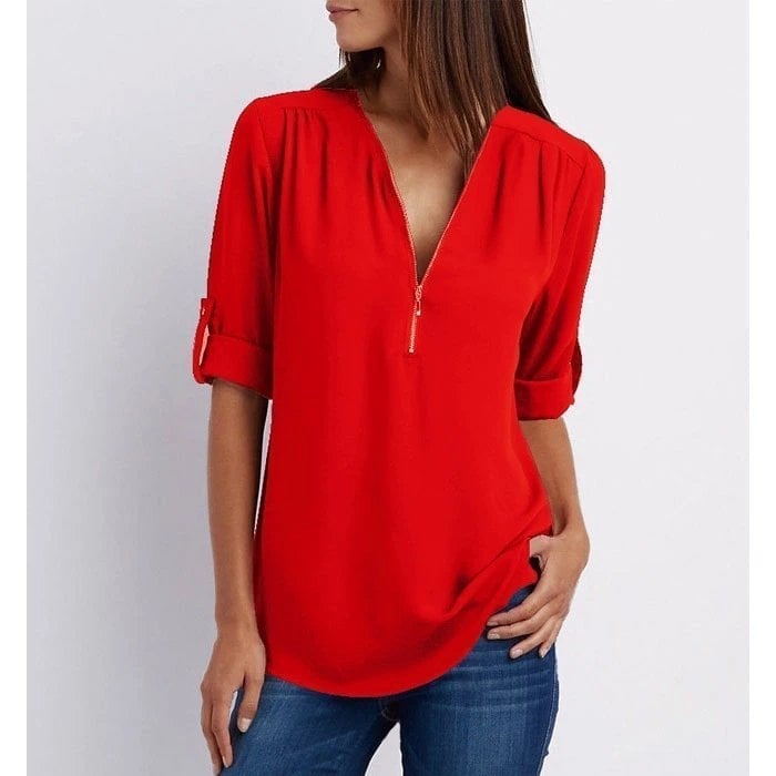 đLaza Plus Size blĂșz 3/4 ujjakkal Ă©s cipzĂĄrral