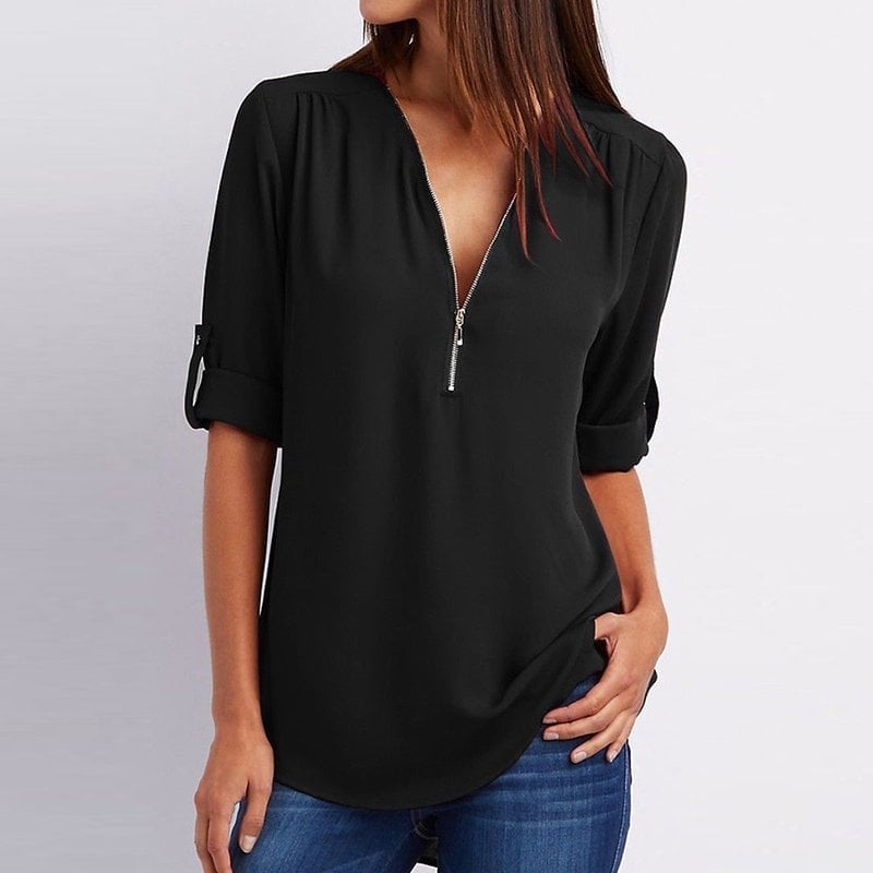 đLaza Plus Size blĂșz 3/4 ujjakkal Ă©s cipzĂĄrral