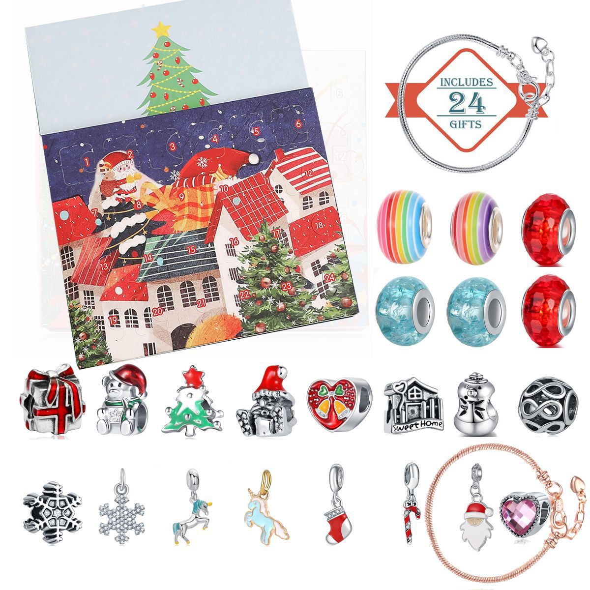 🎅 DIY 24 napos karácsonyi visszaszámláló naptár karkötő szett
