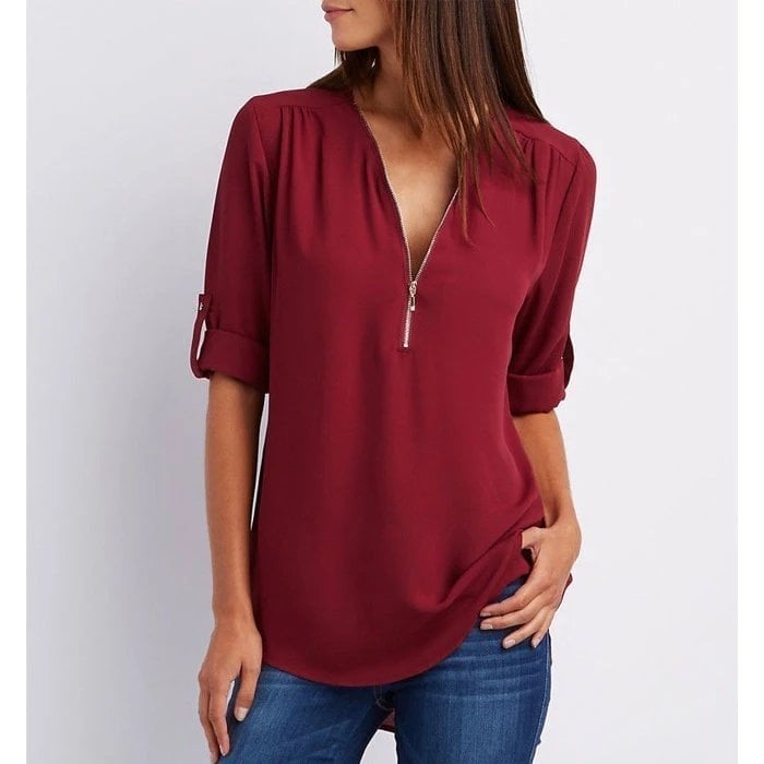 đLaza Plus Size blĂșz 3/4 ujjakkal Ă©s cipzĂĄrral