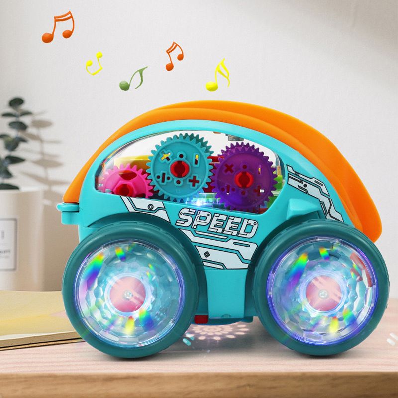 đDynamic Gear-Powered Car with LED Lights and Music