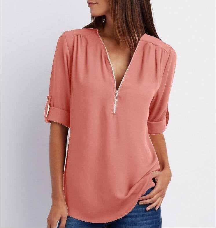 đLaza Plus Size blĂșz 3/4 ujjakkal Ă©s cipzĂĄrral