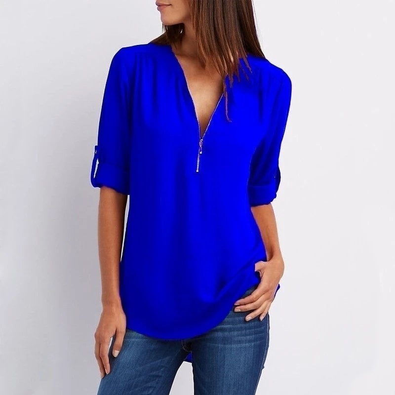 đLaza Plus Size blĂșz 3/4 ujjakkal Ă©s cipzĂĄrral