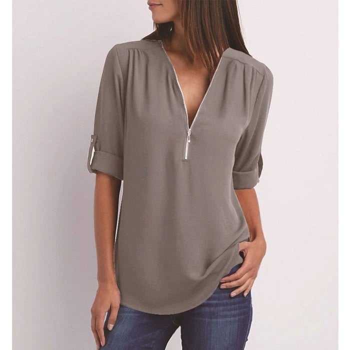 đLaza Plus Size blĂșz 3/4 ujjakkal Ă©s cipzĂĄrral