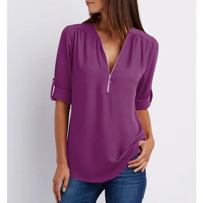 đLaza Plus Size blĂșz 3/4 ujjakkal Ă©s cipzĂĄrral