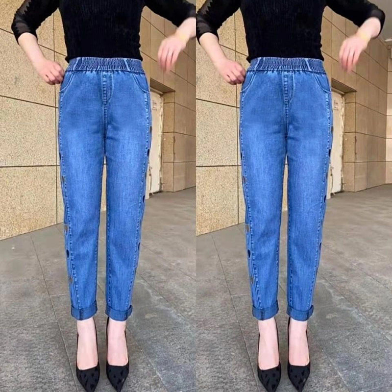 🔥Hot sale 🔥 Női magas stretch hímzett hímzett szívmintás farmerek