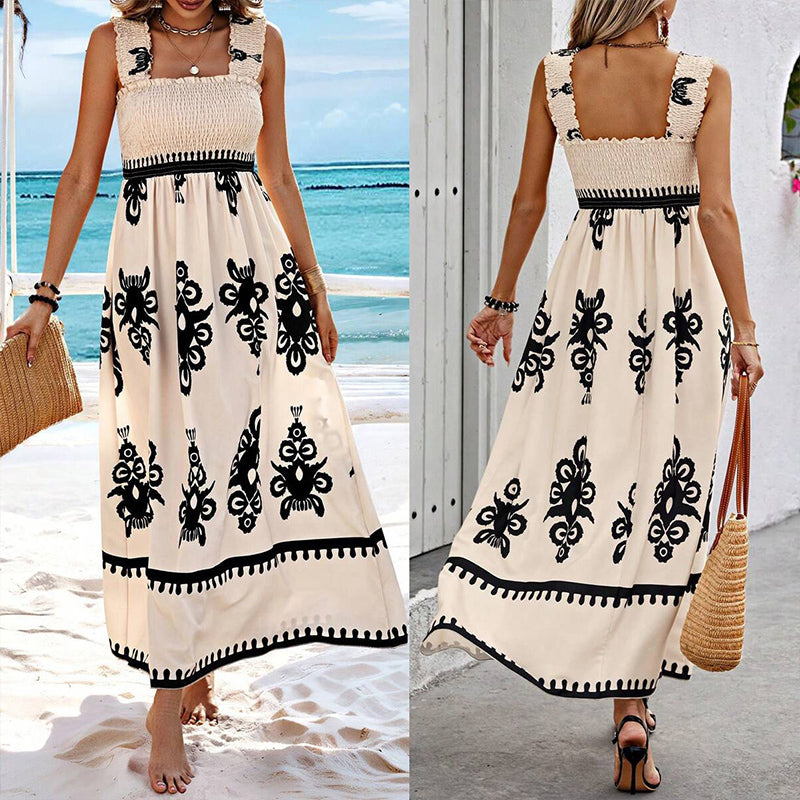 ☀️ Női nyári nyári nyomtatás Nyári nyomtatás ujjatlan ujjatlan áramló hosszú ruha👗 3.42