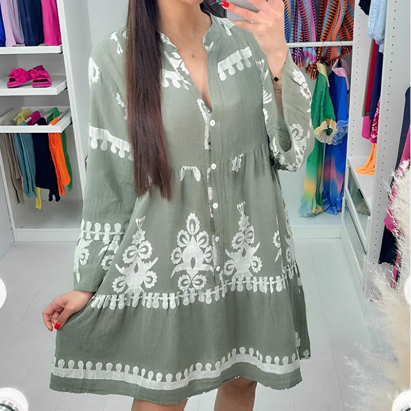 V nyakú gombos babydoll ruha 3.3