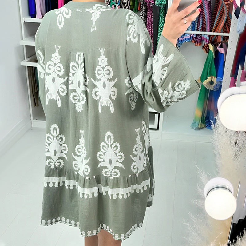 V nyakú gombos babydoll ruha 3.3