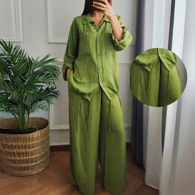 Hem Drawstring Top Széles szárú nadrág 2 darabos szett
