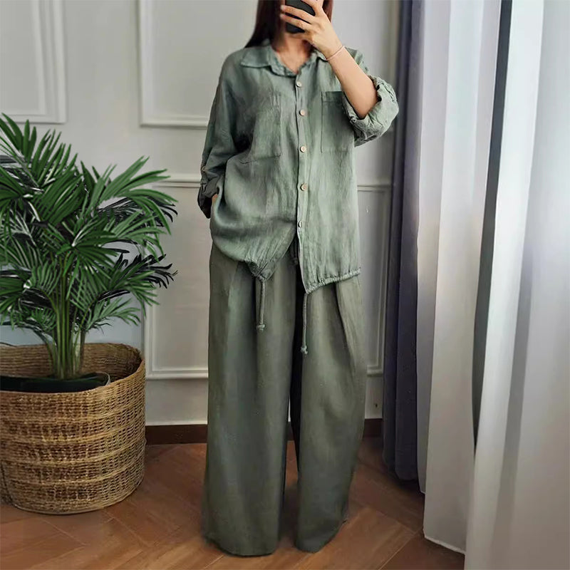 Hem Drawstring Top Széles szárú nadrág 2 darabos szett