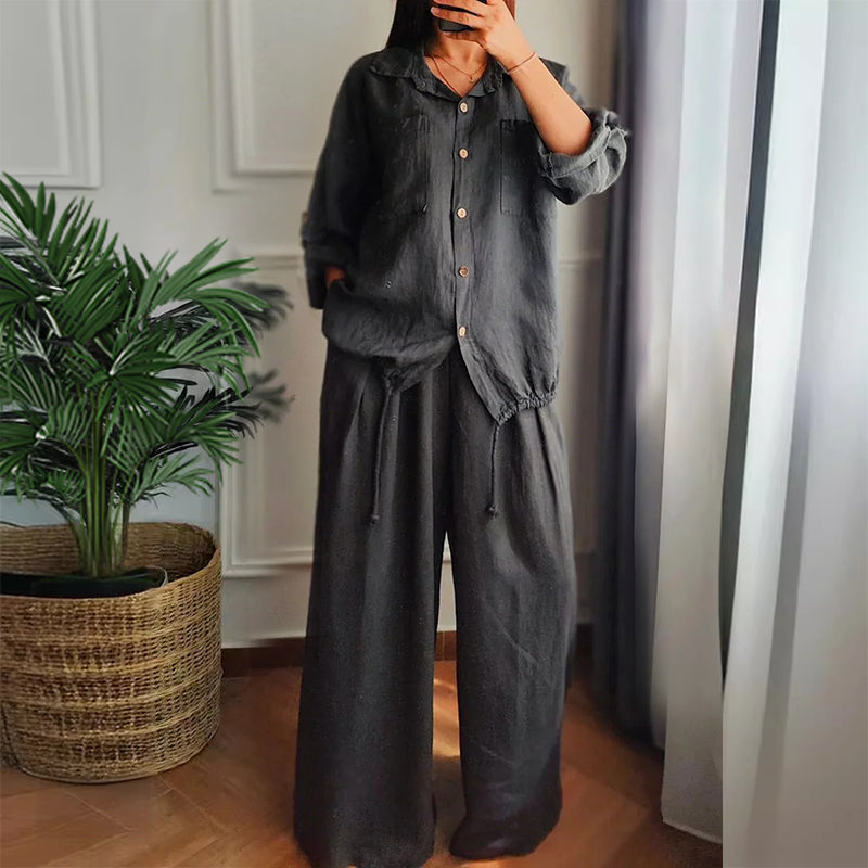 Hem Drawstring Top Széles szárú nadrág 2 darabos szett