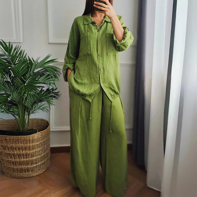 Hem Drawstring Top Széles szárú nadrág 2 darabos szett