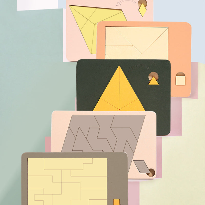 Fa tangram táblás puzzle játék Montessori alakzat puzzle válogató játék Színes tangram oktatási mintás játék gyerekeknek