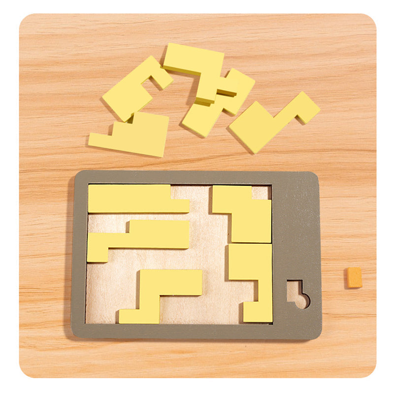 Fa tangram táblás puzzle játék Montessori alakzat puzzle válogató játék Színes tangram oktatási mintás játék gyerekeknek