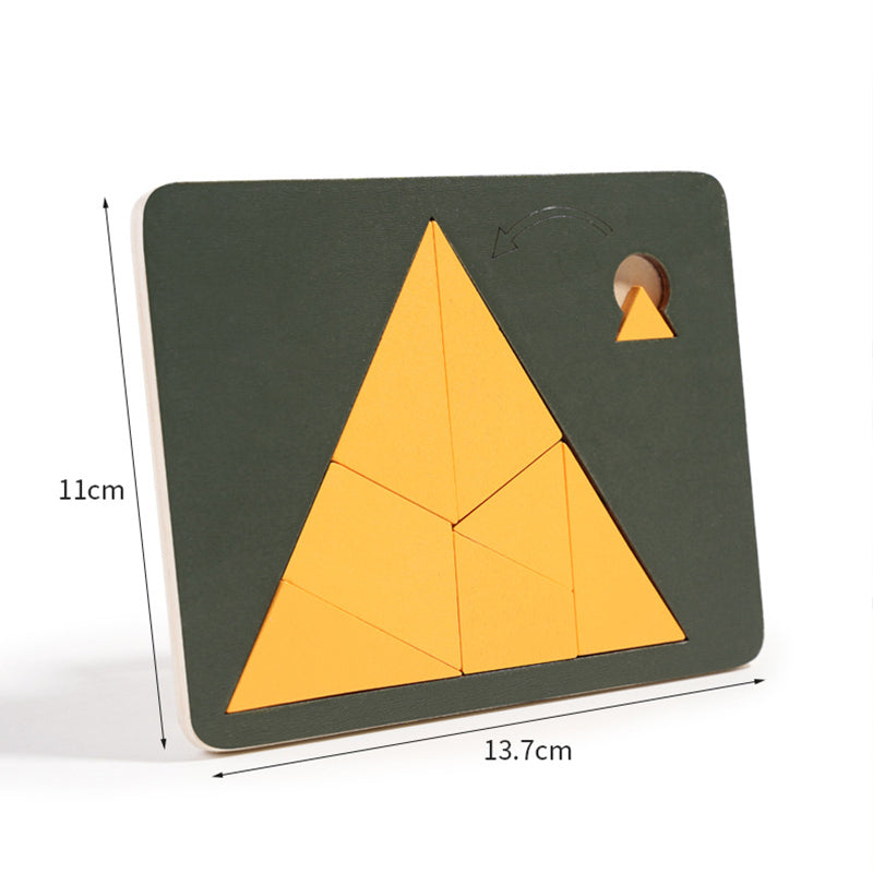 Fa tangram táblás puzzle játék Montessori alakzat puzzle válogató játék Színes tangram oktatási mintás játék gyerekeknek