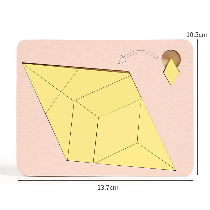 Fa tangram táblás puzzle játék Montessori alakzat puzzle válogató játék Színes tangram oktatási mintás játék gyerekeknek
