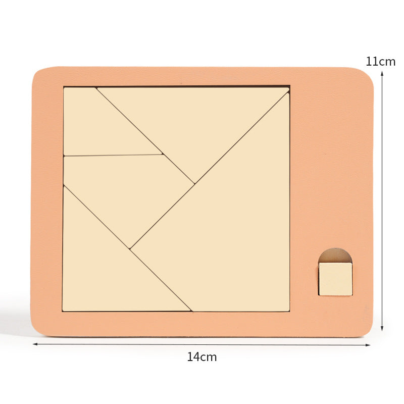 Fa tangram táblás puzzle játék Montessori alakzat puzzle válogató játék Színes tangram oktatási mintás játék gyerekeknek