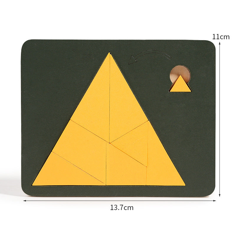 Fa tangram táblás puzzle játék Montessori alakzat puzzle válogató játék Színes tangram oktatási mintás játék gyerekeknek