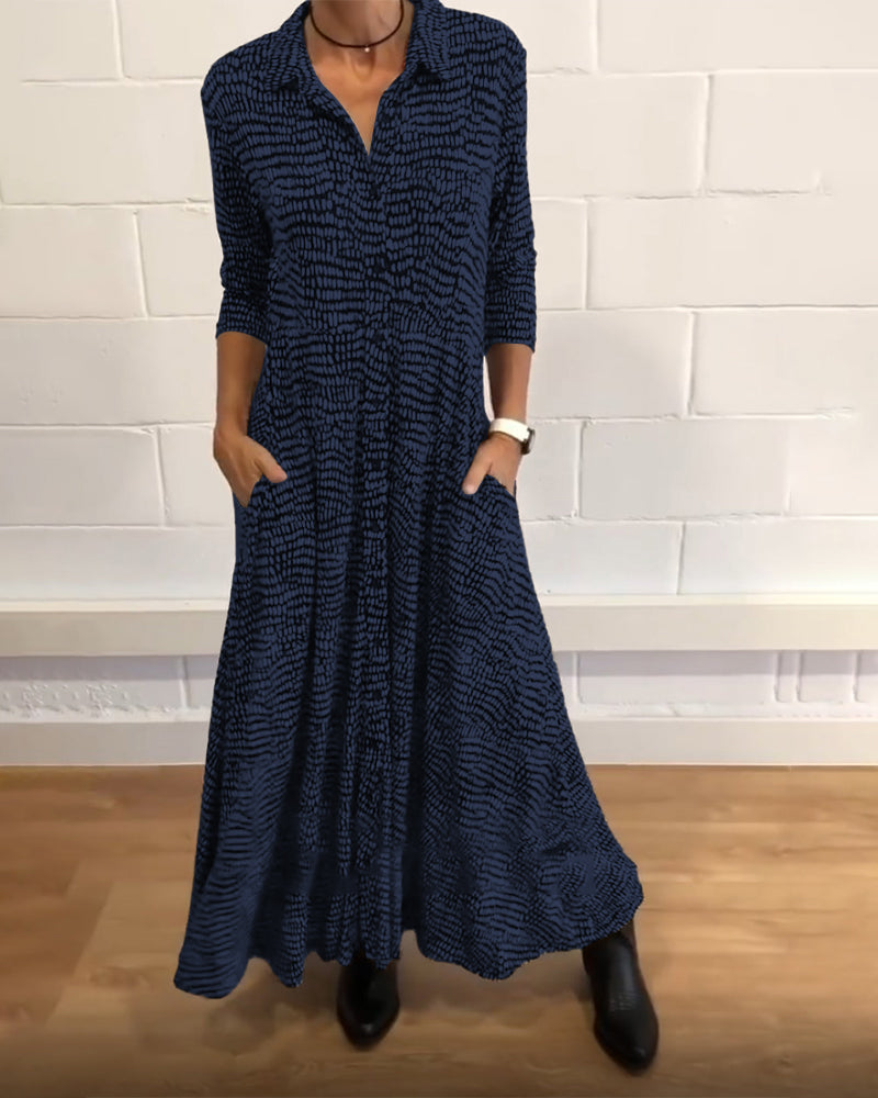 🥰Elegáns ruha hajtókákkal és zsebekkel💥Időben korlátozott ajánlat