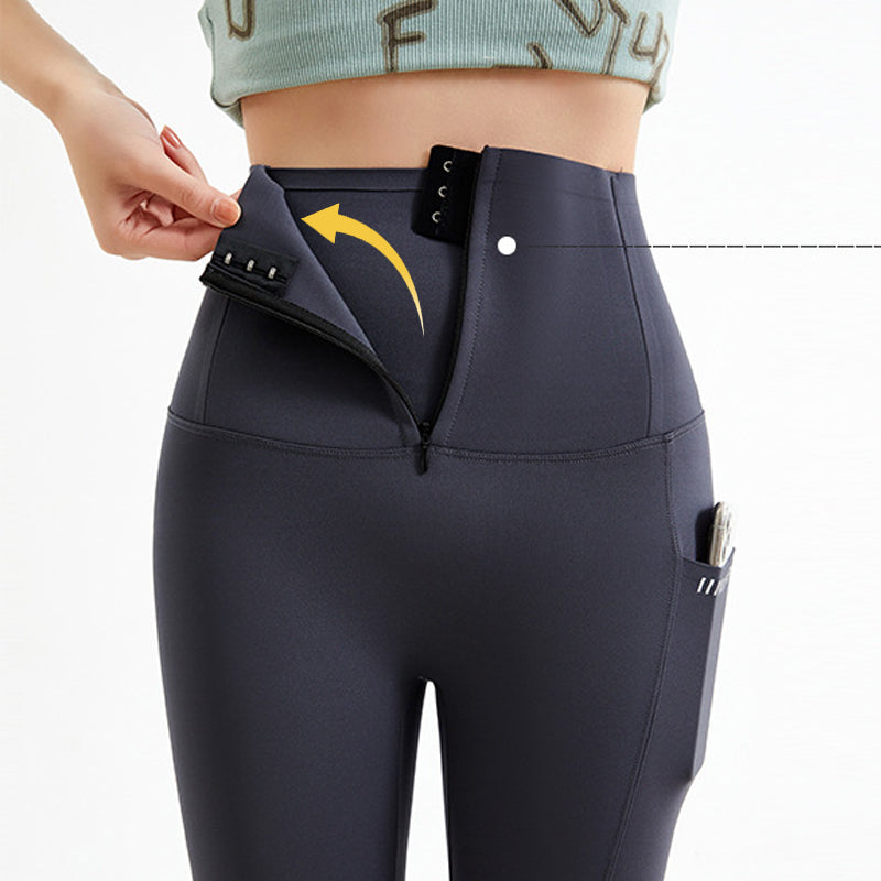 Női Tummy Control jóganadrág gombos cipzárral