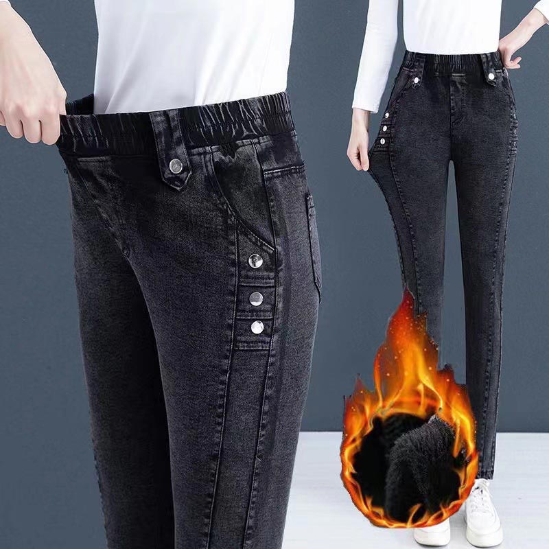 Elasztikus meleg plüss Skinny farmer nőknek 3
