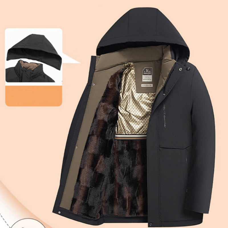 Férfi téli termikus vastag kapucnis parka kabát