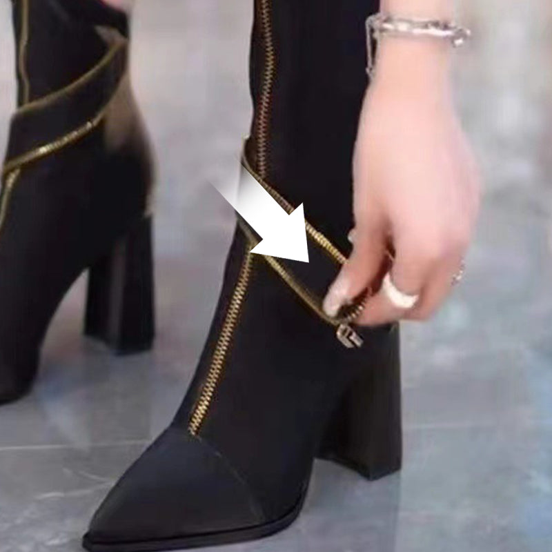 🔥🖤Pontozott orrú Chunky Heel térdmagas csizma