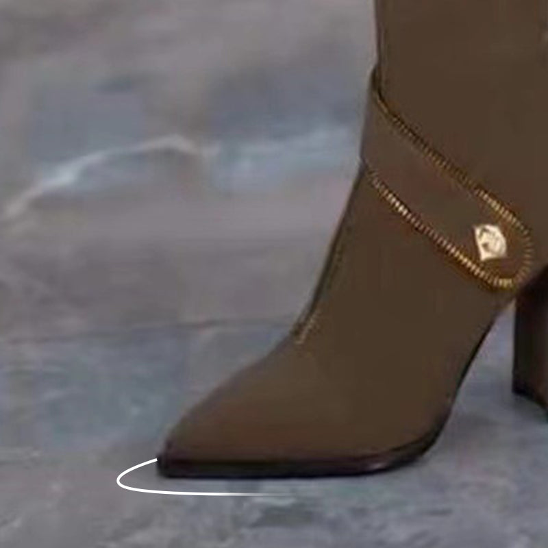 🔥🖤Pontozott orrú Chunky Heel térdmagas csizma
