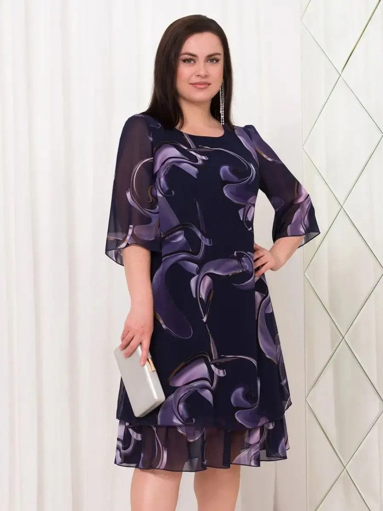 2025 Új fodros ujjú Elegáns nyomtatott sifon ruhák