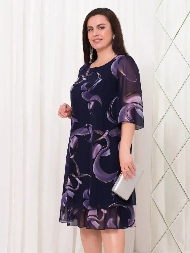 2025 Új fodros ujjú Elegáns nyomtatott sifon ruhák