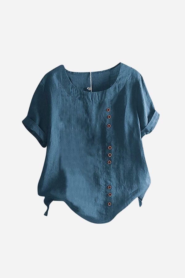 ÚJ🔥🔥🔥Relaxed Fit lenvászon Button-Up Tee