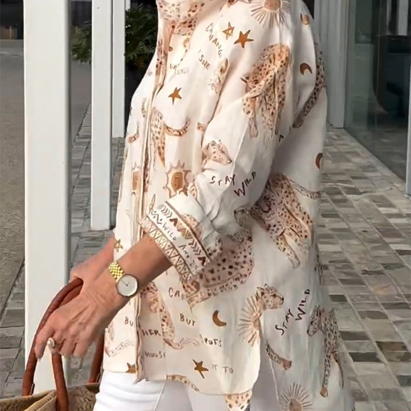 【S-4XL】🌸Mintás felső + barna nadrág szett