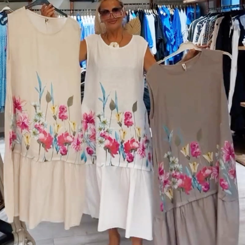 🌸 Női laza virágos ujjatlan ruha kerek nyakkivágással