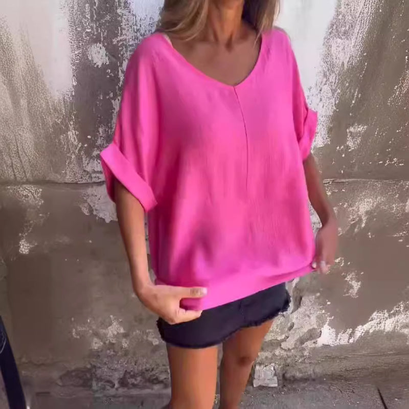 💞Túlméretezett V-nyakú póló nőknek