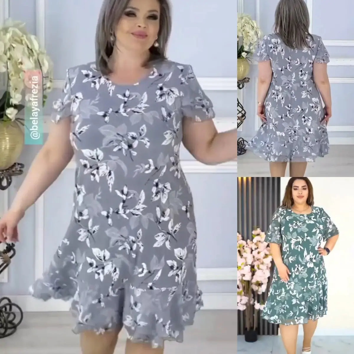 【M-4XL】Elegáns, kiváló minőségű sifon ruha virágmintával