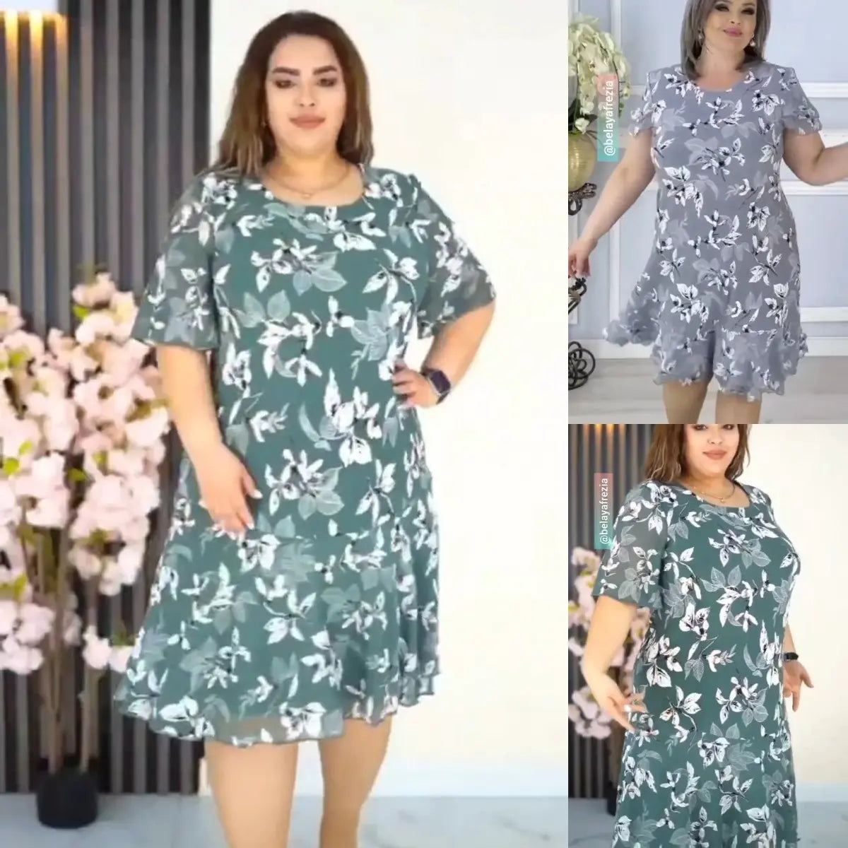 【M-4XL】Elegáns, kiváló minőségű sifon ruha virágmintával