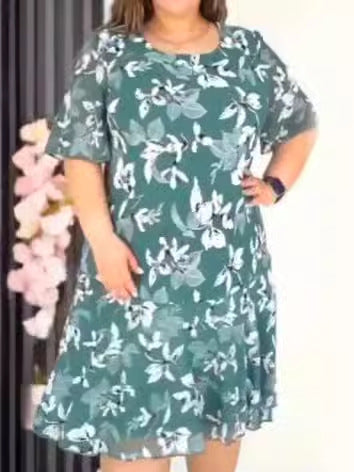 【M-4XL】Elegáns, kiváló minőségű sifon ruha virágmintával