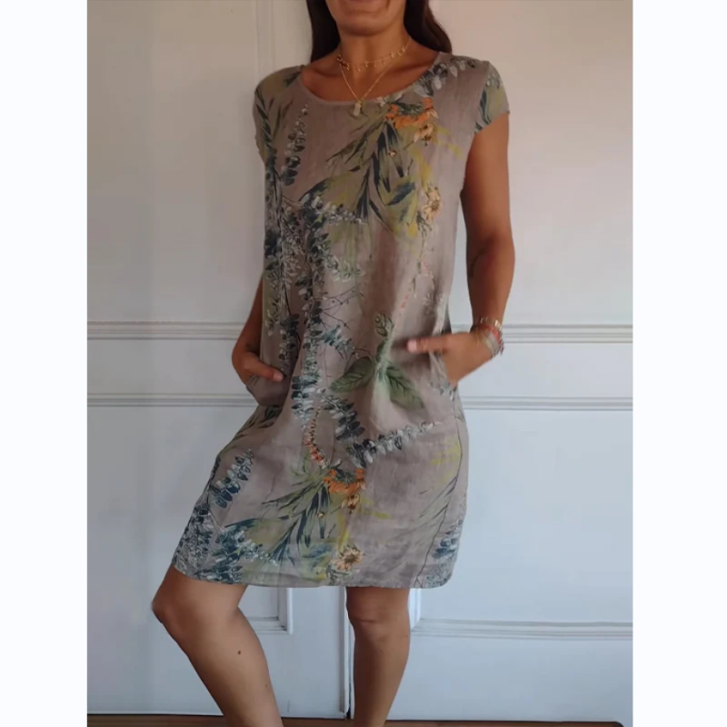 🔥Kerek nyakú ruha botanikai mintával nőknek👗